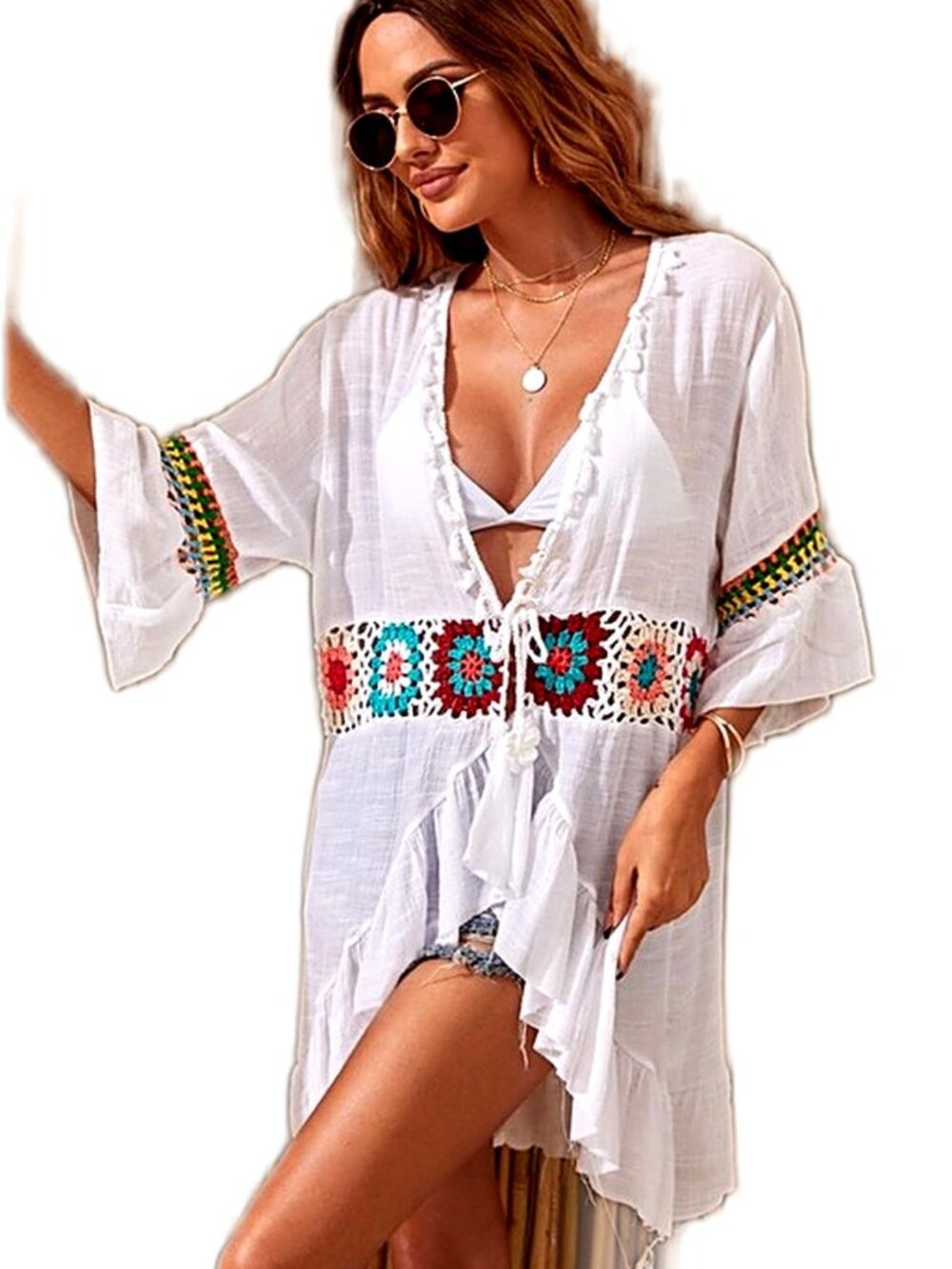 Kindred Anthropologie Cardigan Crochet Beach Cover Up White size 3X